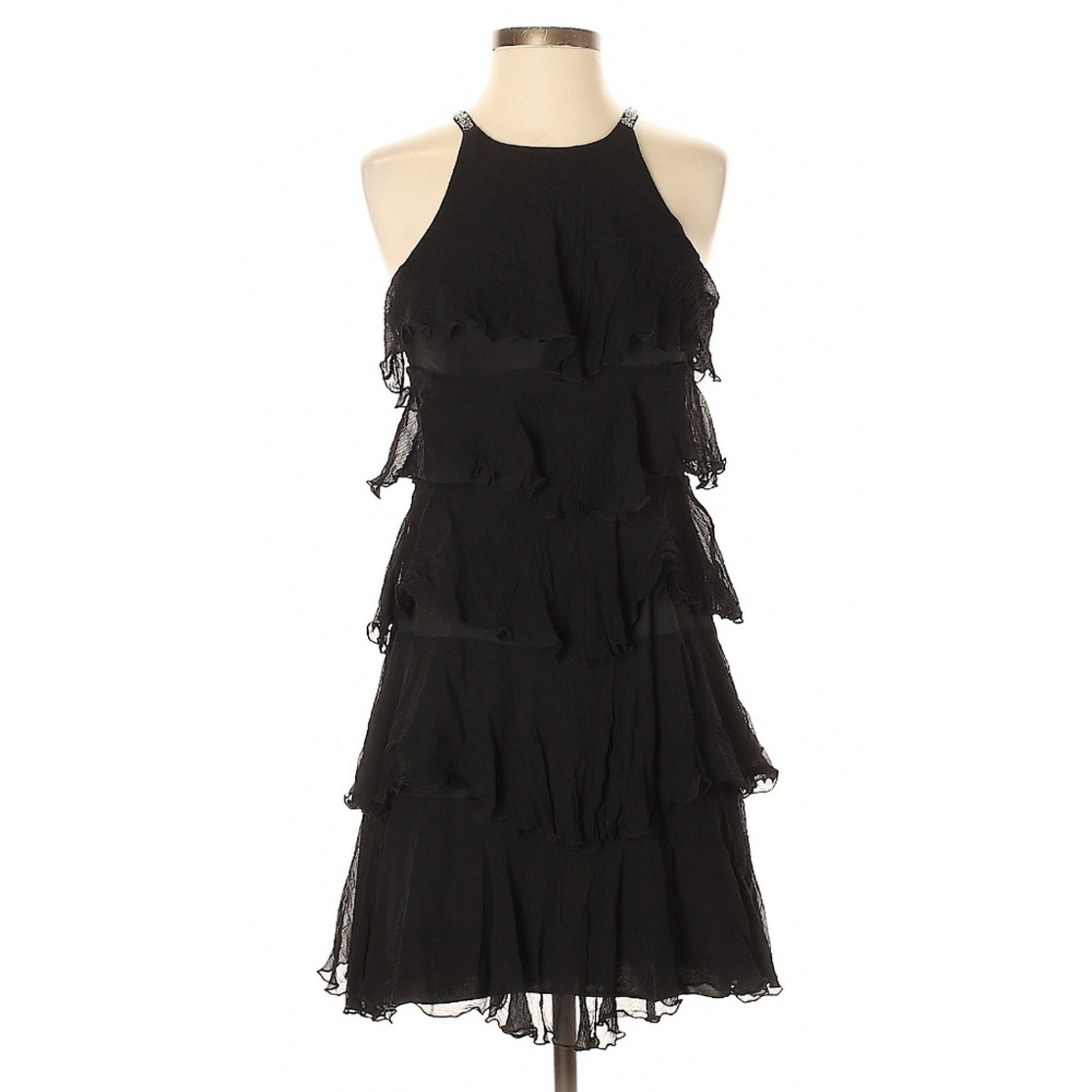 Bcbgmaxazria Layered Black Silk Dress Xxs ~ Retro Party Little Black Dress